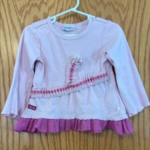 naartjie Light Pink Long-Sleeve Top with Dark Pink Ruffle